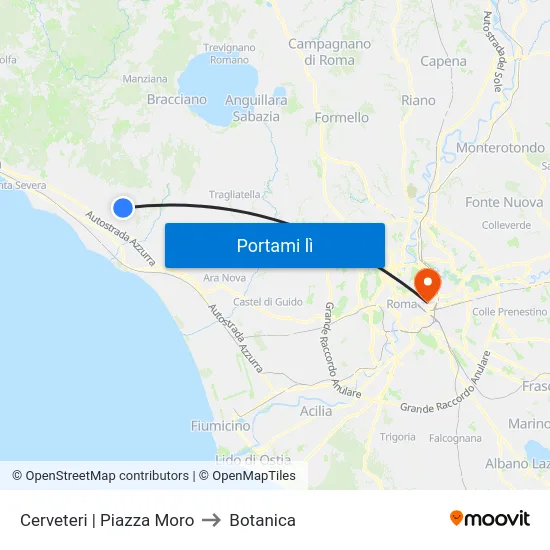 Cerveteri | Piazza Moro to Botanica map