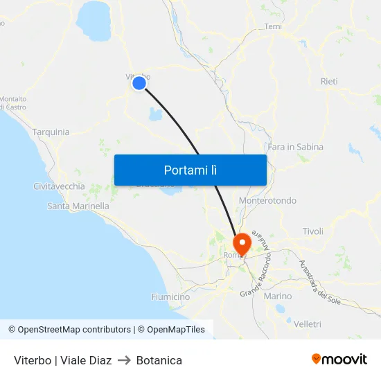 Viterbo | Viale Diaz to Botanica map