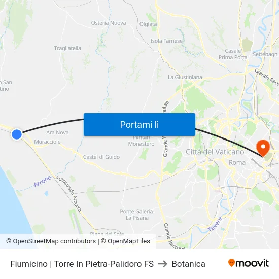 Fiumicino | Torre In Pietra-Palidoro FS to Botanica map