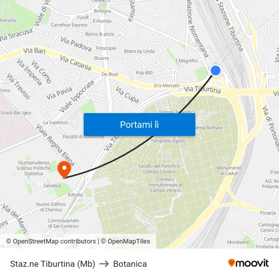 Staz.ne Tiburtina (Mb) to Botanica map