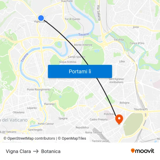 Vigna Clara to Botanica map