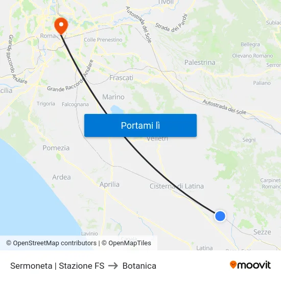 Sermoneta | Stazione FS to Botanica map