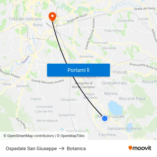 Ospedale San Giuseppe to Botanica map