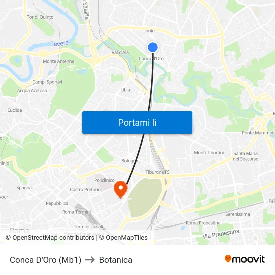Conca D'Oro (Mb1) to Botanica map