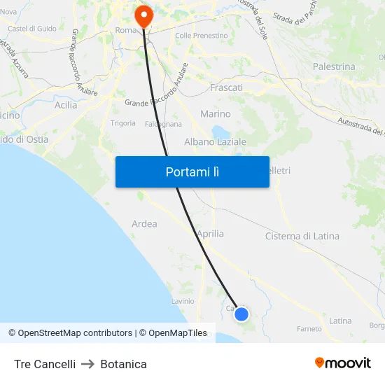 Tre Cancelli to Botanica map