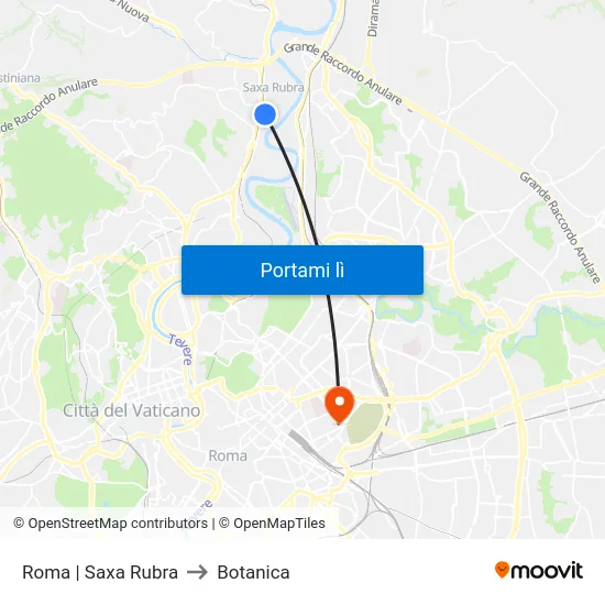 Roma | Saxa Rubra to Botanica map