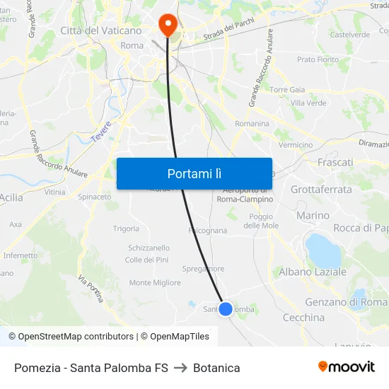 Pomezia - Santa Palomba FS to Botanica map
