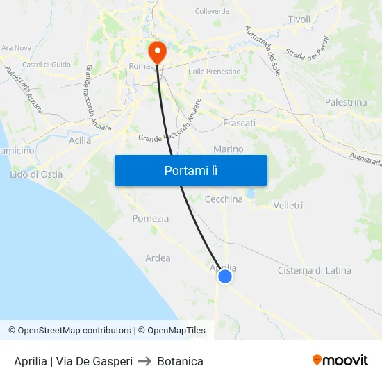 Aprilia | Via De Gasperi to Botanica map