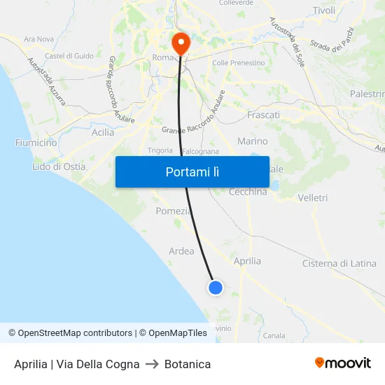 Aprilia | Via Della Cogna to Botanica map