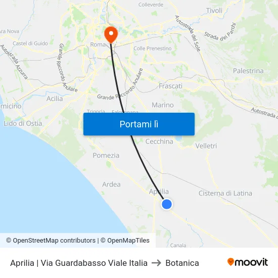 Aprilia | Via Guardabasso Viale Italia to Botanica map