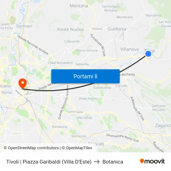 Tivoli | Piazza Garibaldi (Villa D'Este) to Botanica map