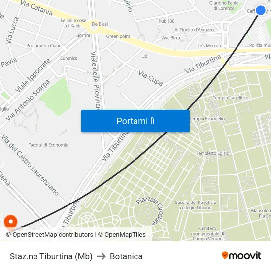 Staz.ne Tiburtina (Mb) to Botanica map