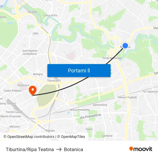 Tiburtina/Ripa Teatina to Botanica map