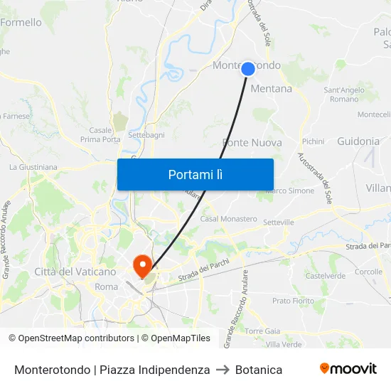 Monterotondo | Piazza Indipendenza to Botanica map