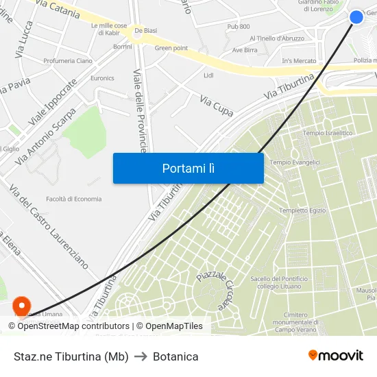 Staz.ne Tiburtina (Mb) to Botanica map