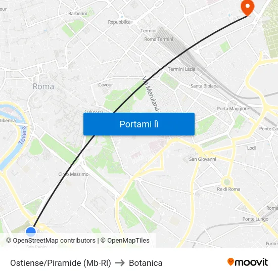 Ostiense/Piramide (Mb-Rl) to Botanica map