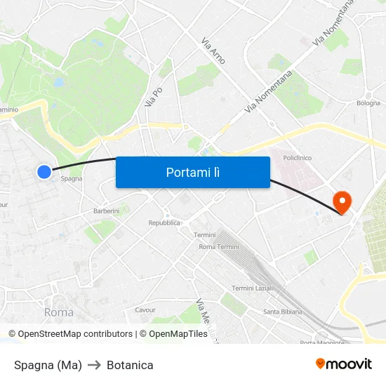 Spagna (Ma) to Botanica map