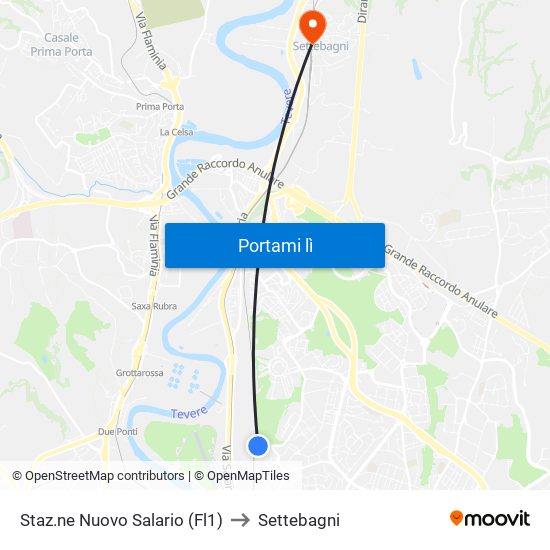 Staz.ne Nuovo Salario (Fl1) to Settebagni map