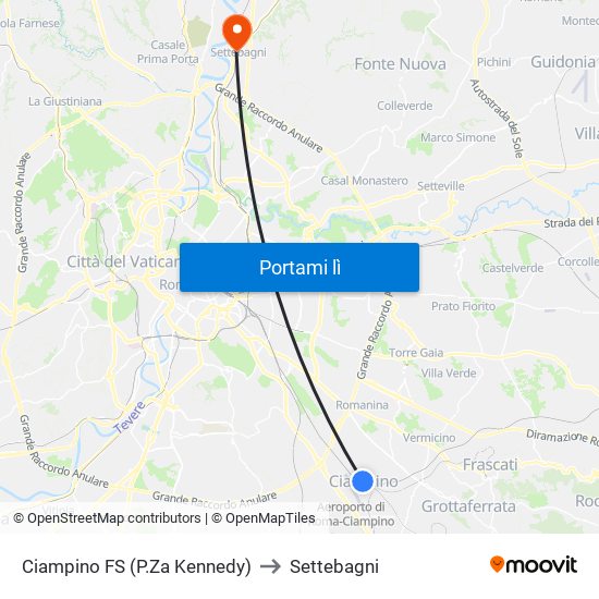 Ciampino FS (P.Za Kennedy) to Settebagni map