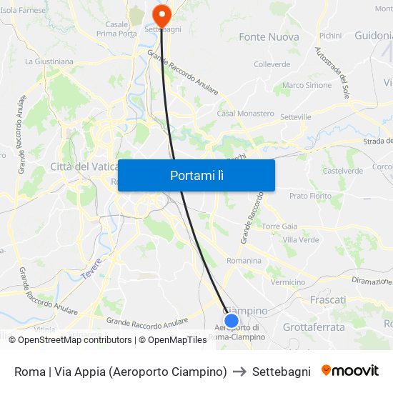 Roma | Via Appia (Aeroporto Ciampino) to Settebagni map