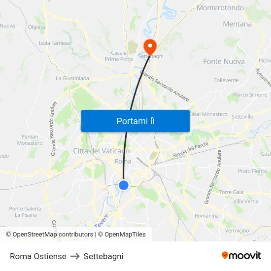 Roma Ostiense to Settebagni map