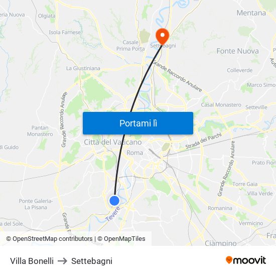 Villa Bonelli to Settebagni map