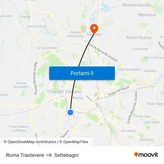 Roma Trastevere to Settebagni map