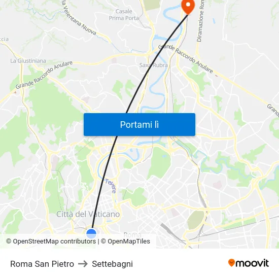 Roma San Pietro to Settebagni map
