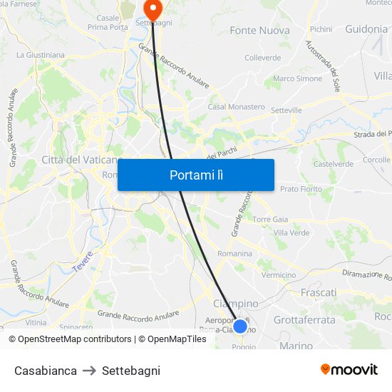Casabianca to Settebagni map