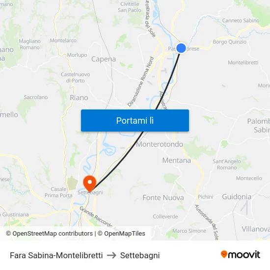 Fara Sabina-Montelibretti to Settebagni map