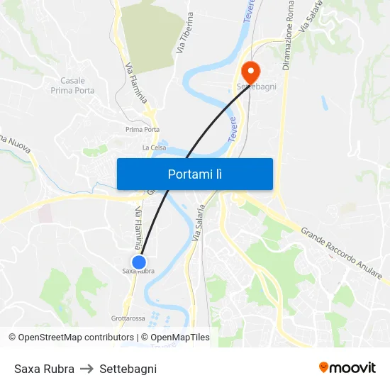 Saxa Rubra to Settebagni map