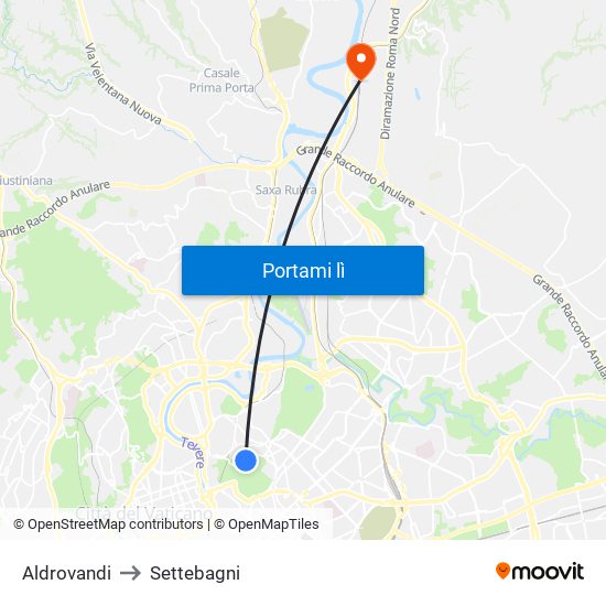 Aldrovandi to Settebagni map