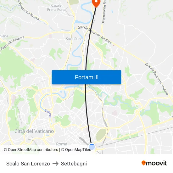 Scalo San Lorenzo to Settebagni map