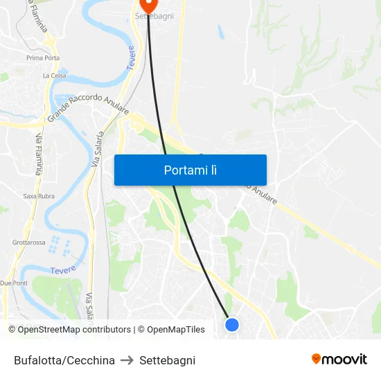 Bufalotta/Cecchina to Settebagni map