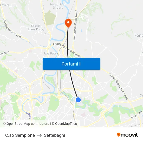 C.so Sempione to Settebagni map