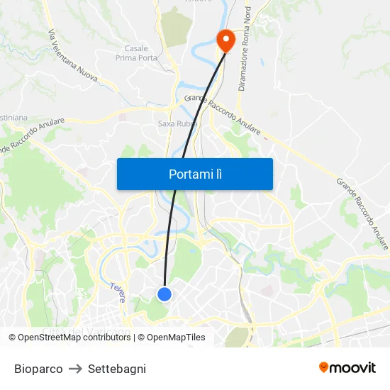 Bioparco to Settebagni map
