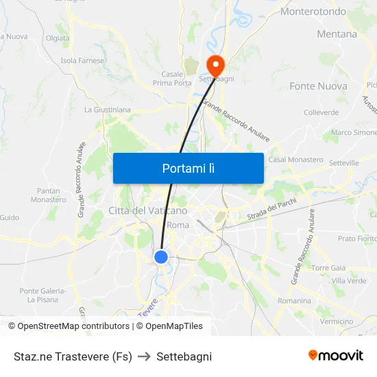 Staz.ne Trastevere (Fs) to Settebagni map