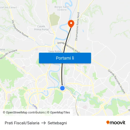 Prati Fiscali/Salaria to Settebagni map