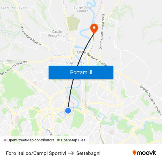 Foro Italico/Campi Sportivi to Settebagni map