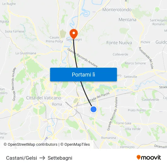 Castani/Gelsi to Settebagni map