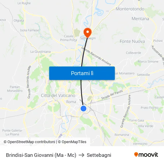 Brindisi-San Giovanni (Ma - Mc) to Settebagni map