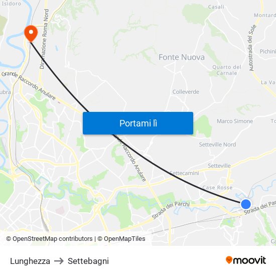 Lunghezza to Settebagni map