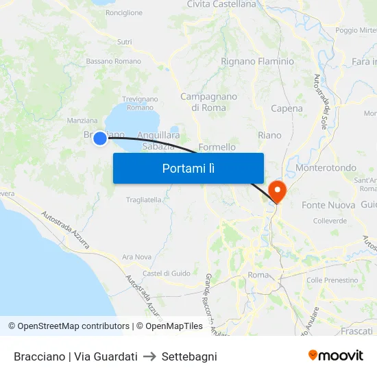 Bracciano | Via Guardati to Settebagni map