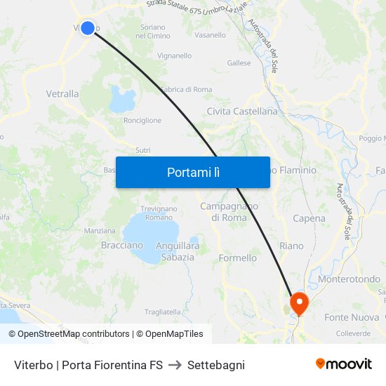 Viterbo | Porta Fiorentina FS to Settebagni map
