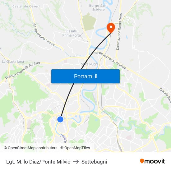 Lgt. M.llo Diaz/Ponte Milvio to Settebagni map