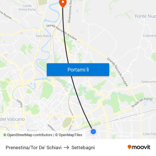 Prenestina/Tor De' Schiavi to Settebagni map