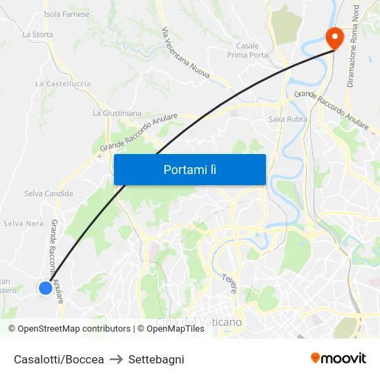 Casalotti/Boccea to Settebagni map