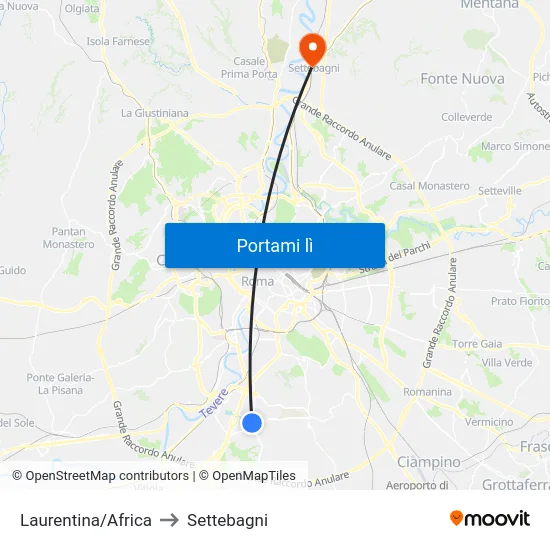 Laurentina/Africa to Settebagni map