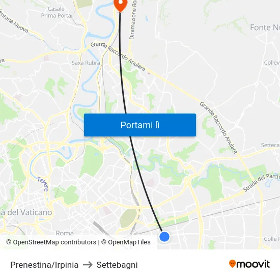 Prenestina/Irpinia to Settebagni map