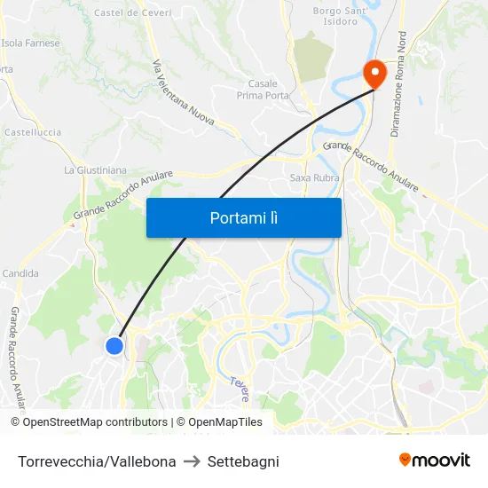 Torrevecchia/Vallebona to Settebagni map
